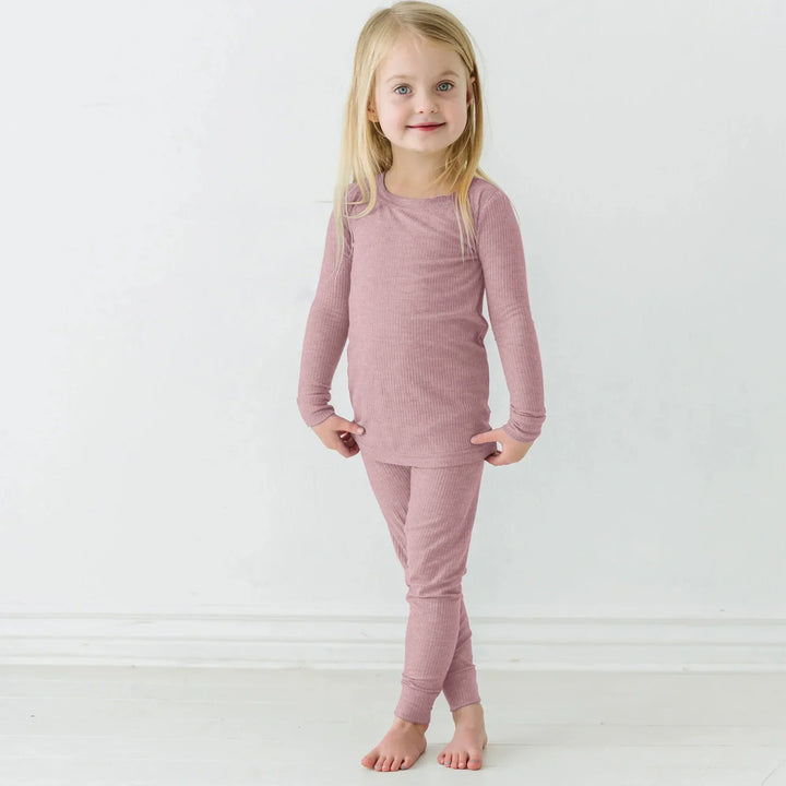 Blush Petal Ribbed Two Piece Long Sleeve Pajama Set - Zumbamboo