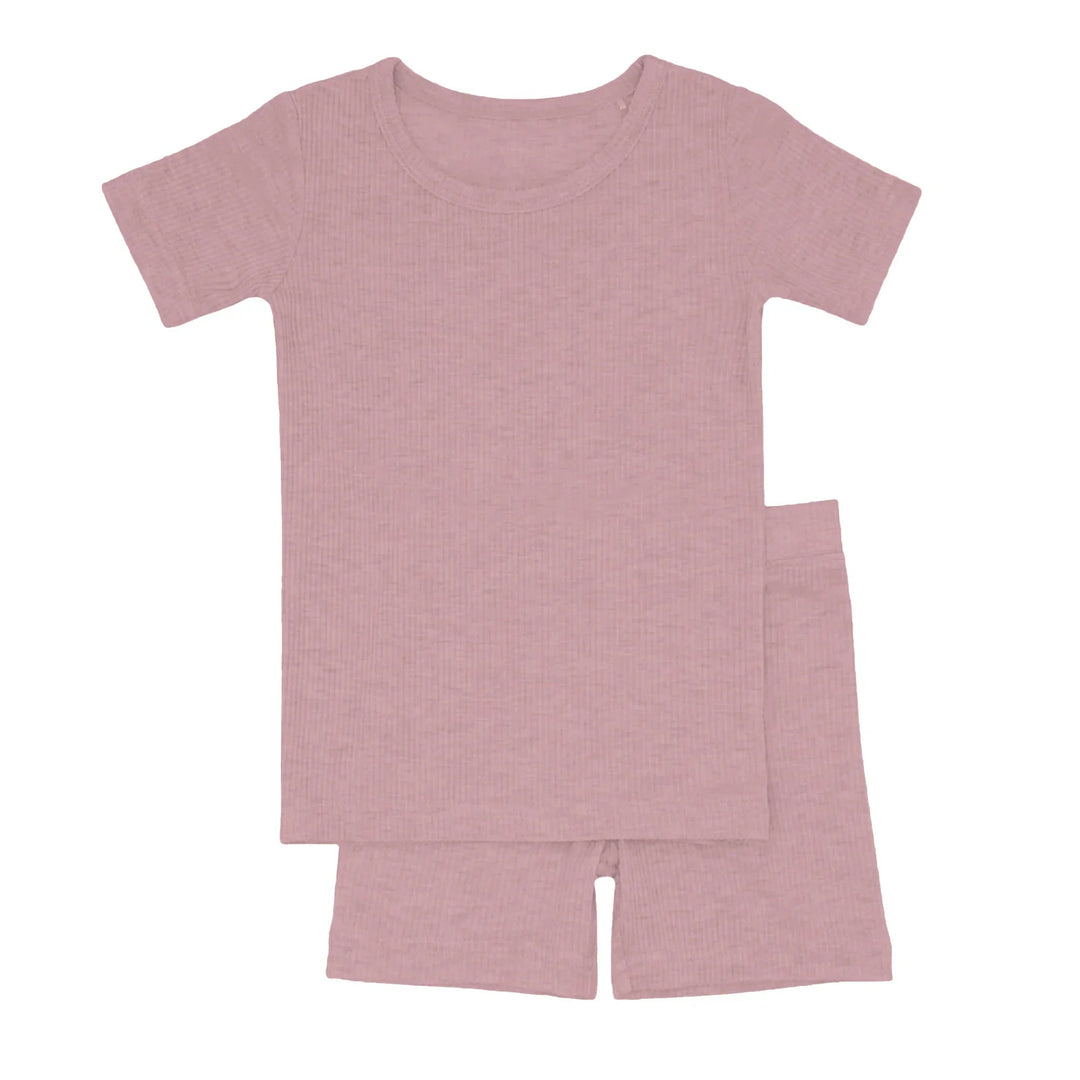 Blush Petal Ribbed Two Piece Short Sleeve Shorts Pajama Set - Zumbamboo