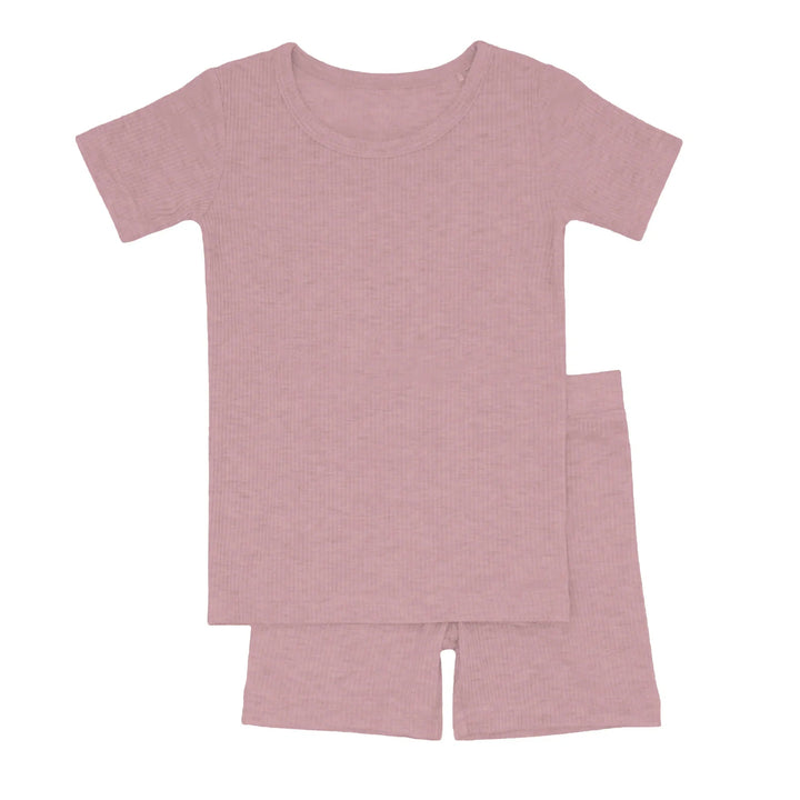 Blush Petal Ribbed Two Piece Short Sleeve Shorts Pajama Set - Zumbamboo