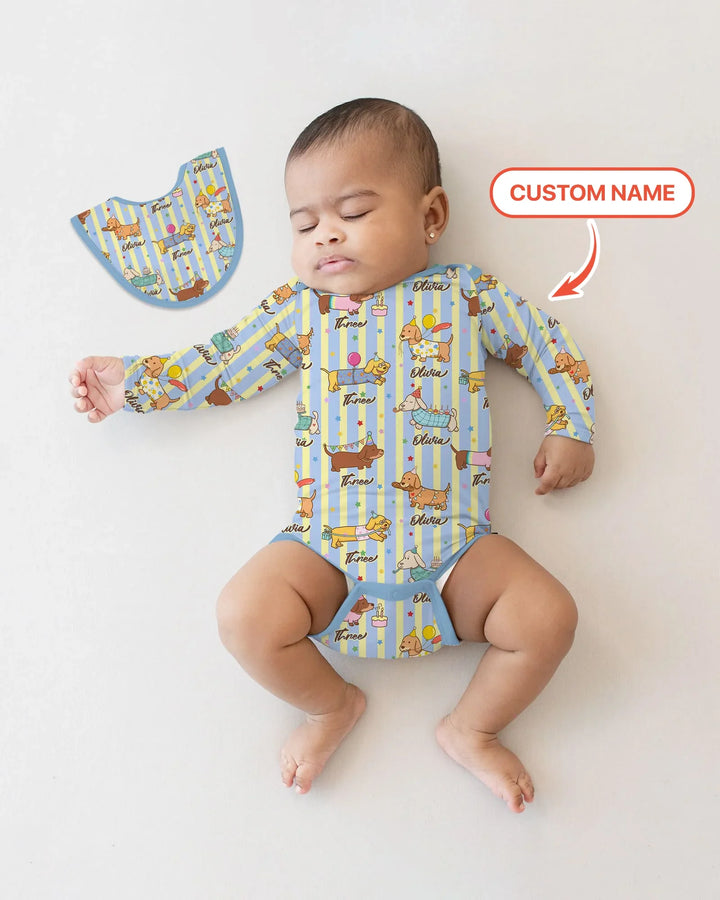 Custom Name Birthday Dachshund Bamboo Bodysuit