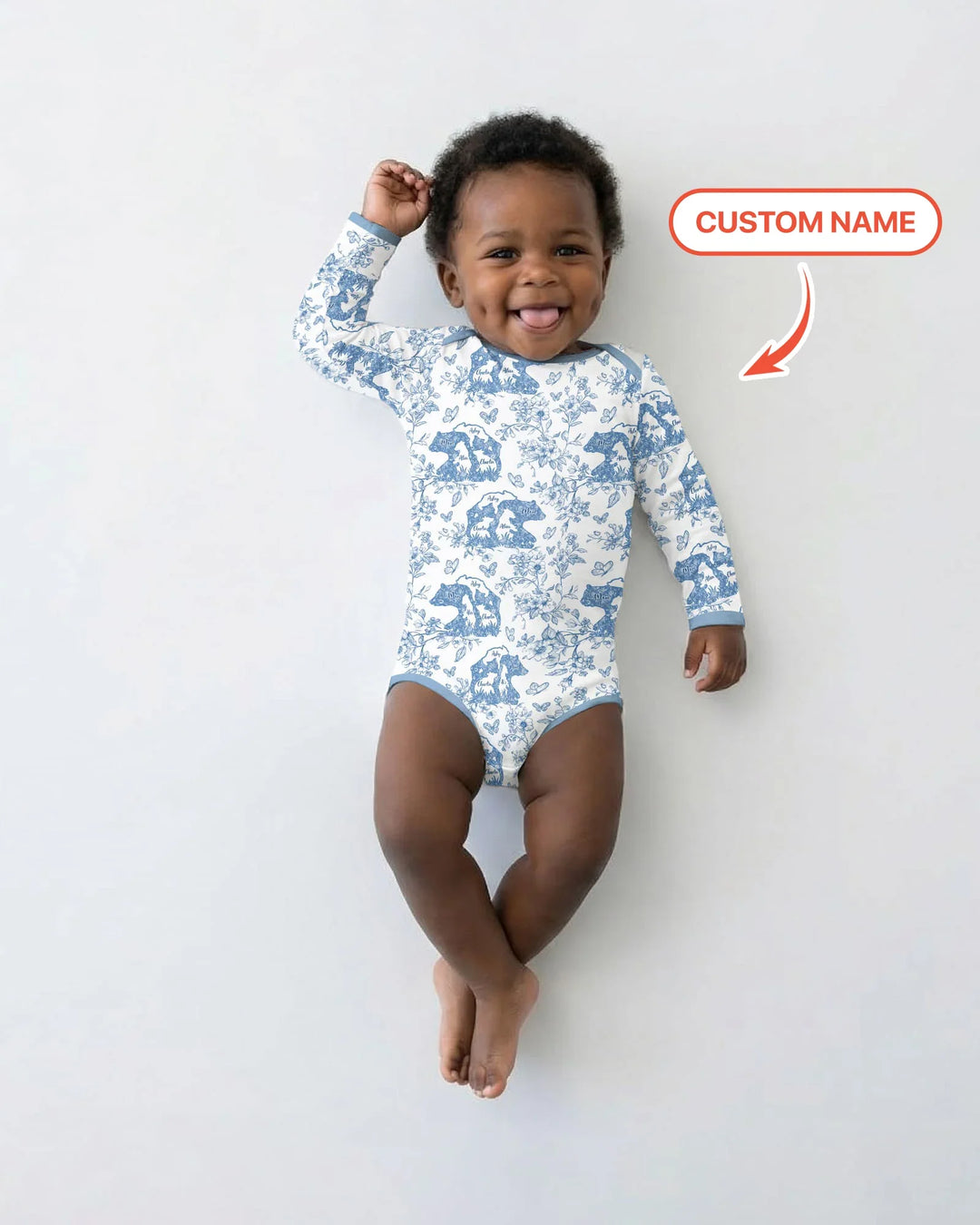 Custom Name Mama Bear Toile Bamboo Bodysuit