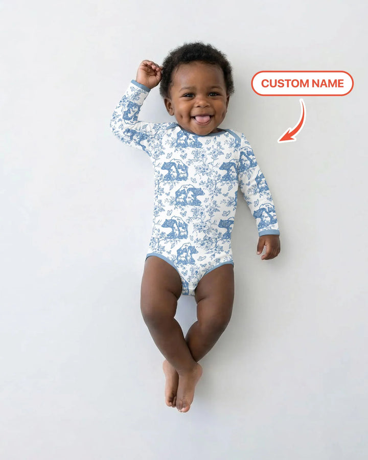 Custom Name Mama Bear Toile Bamboo Bodysuit