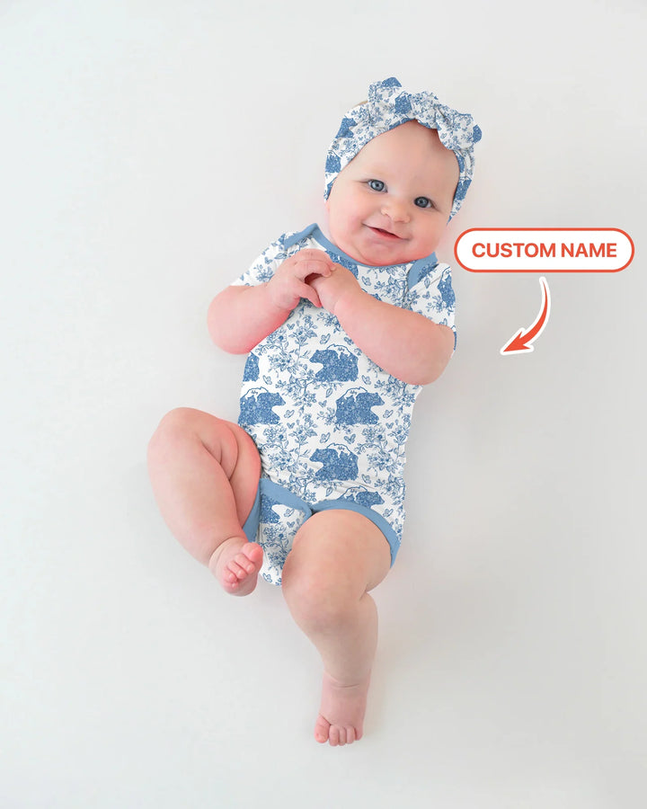 Custom Name Mama Bear Toile Bamboo Bodysuit