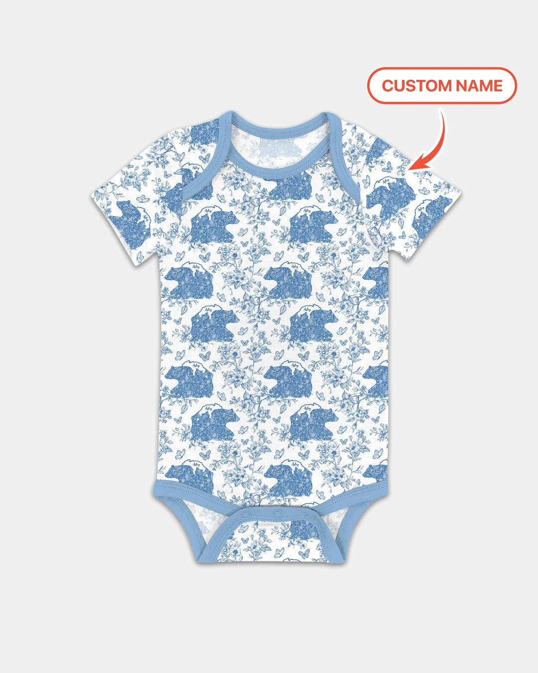 Custom Name Mama Bear Toile Bamboo Bodysuit