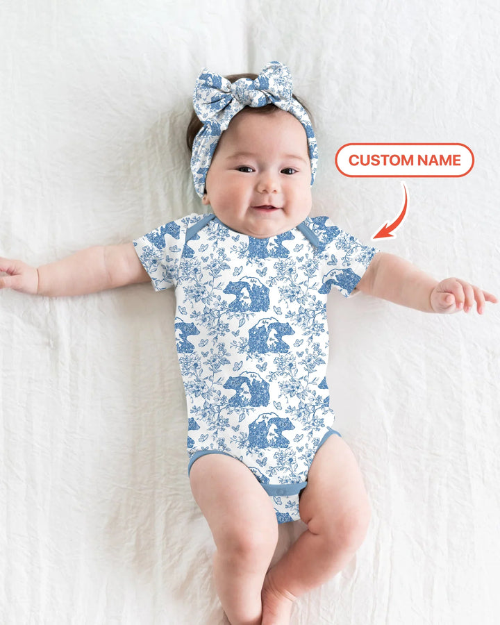Custom Name Mama Bear Toile Bamboo Bodysuit