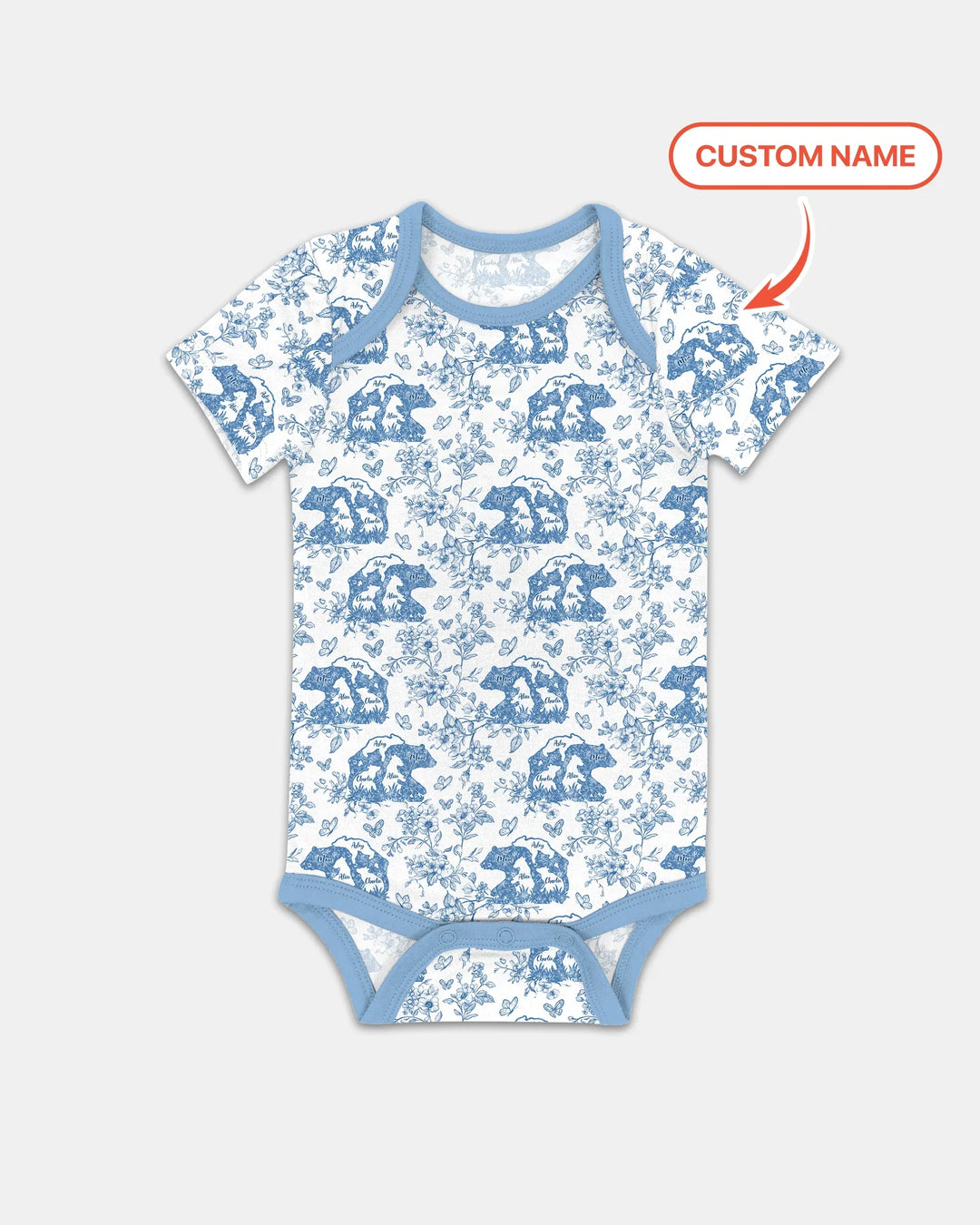 Custom Name Mama Bear Toile Bamboo Bodysuit