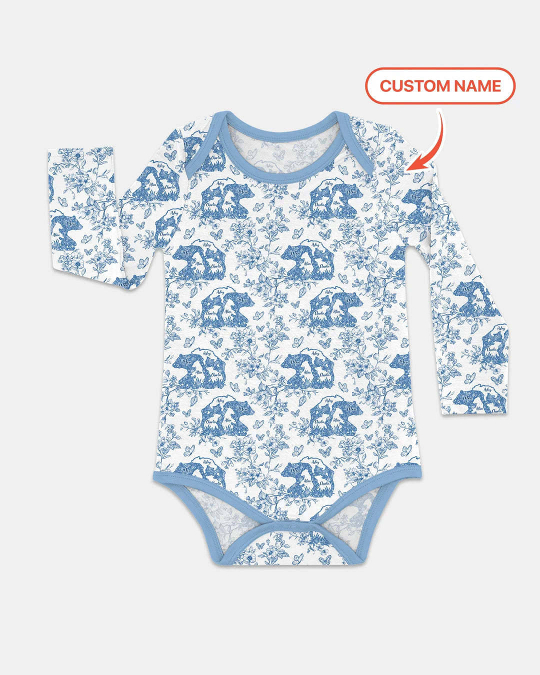 Custom Name Mama Bear Toile Bamboo Bodysuit