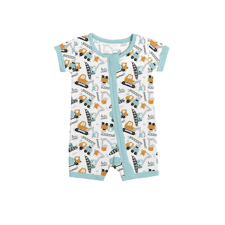 Boho Construction Vehicle Shorty Zippered Romper - Zumbamboo