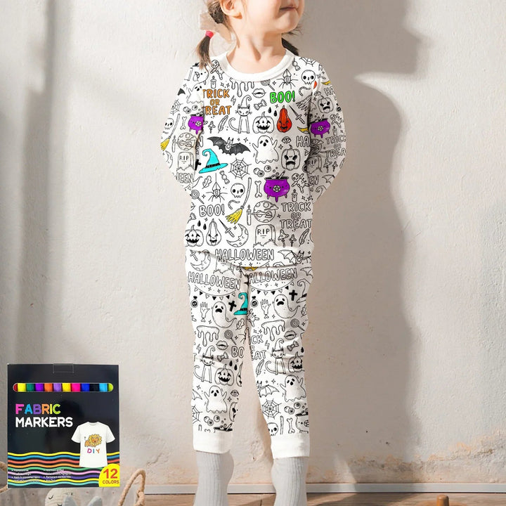 Boo! Colorable Halloween Two Piece Long Sleeve Pajama Set - Zumbamboo