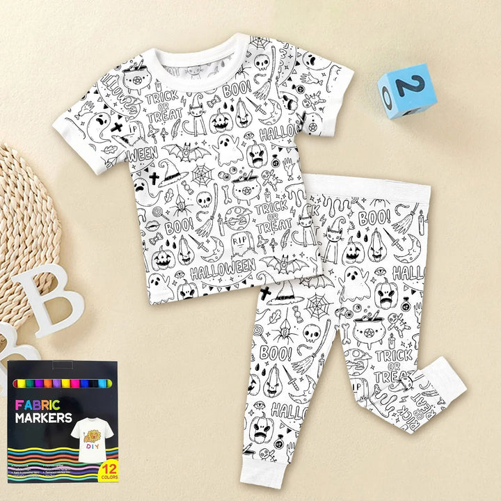 Boo! Colorable Halloween Two Piece Short Sleeve Pajama Set - Zumbamboo