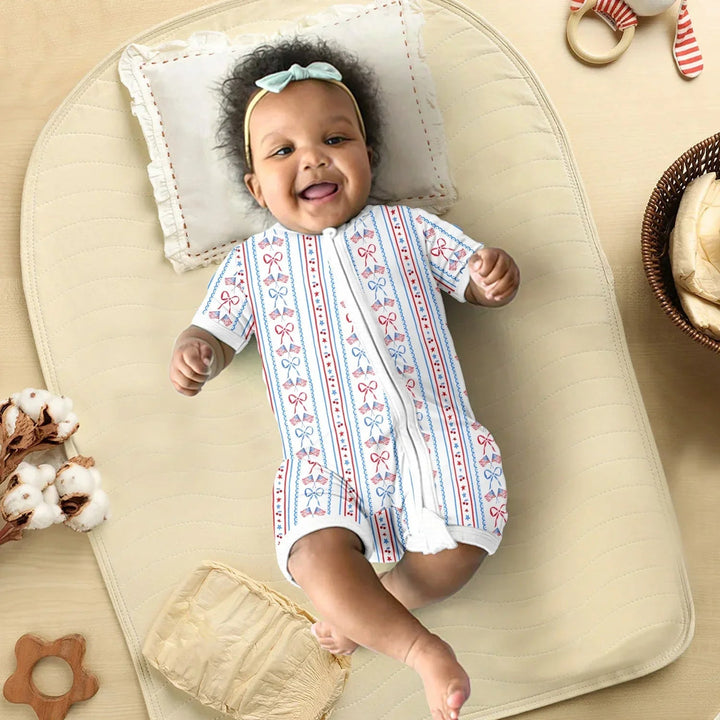 Bow and Flag Shorty Zippered Romper - Zumbamboo