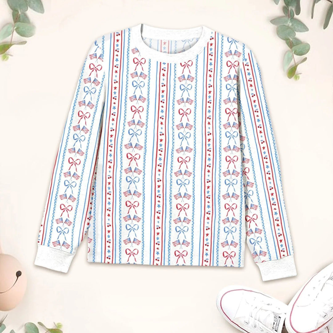 Bow and Flag Two Piece Long Sleeve Pajama Set - Zumbamboo