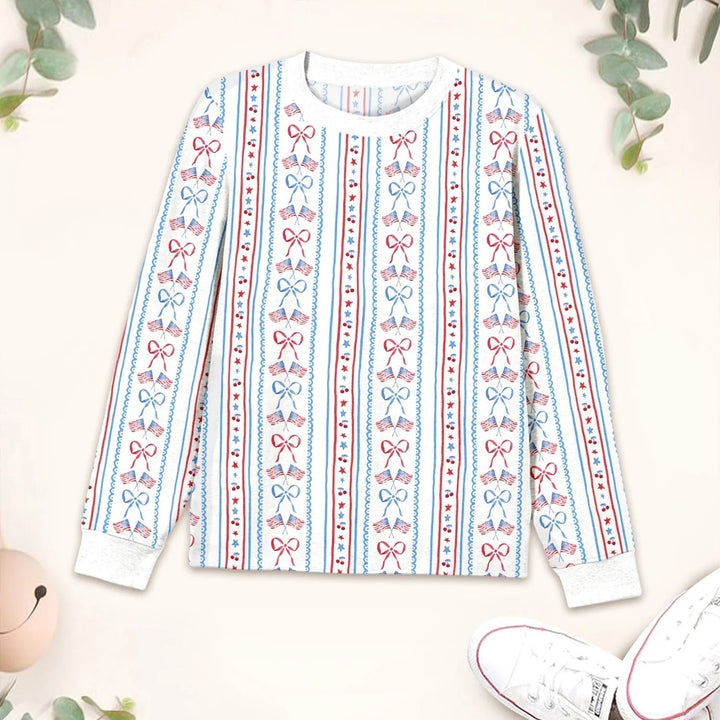 Bow and Flag Two Piece Long Sleeve Pajama Set - Zumbamboo
