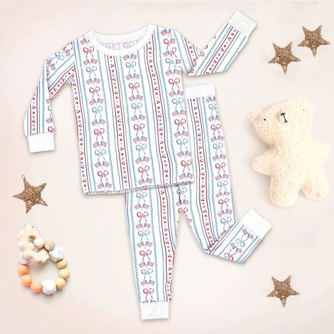 Bow and Flag Two Piece Long Sleeve Pajama Set - Zumbamboo