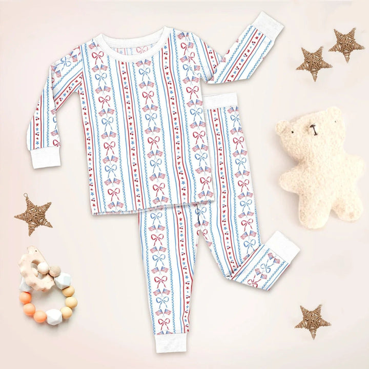 Bow and Flag Two Piece Long Sleeve Pajama Set - Zumbamboo