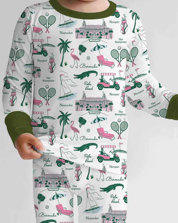 Conjunto de pijama de dos piezas de bambú de manga larga estilo Preppy Palm Getaway