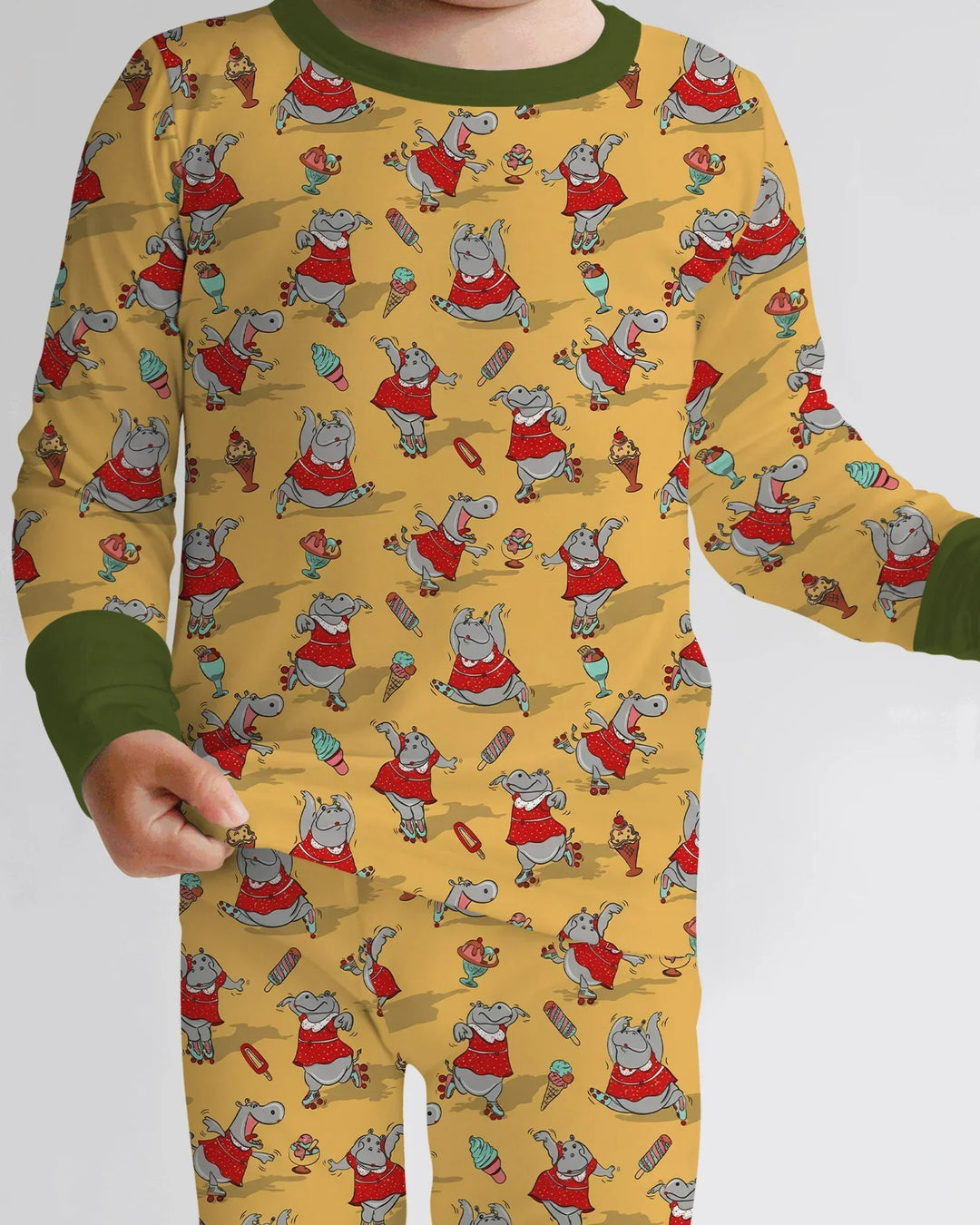 Dancing Hippo Treats Bamboo Two Piece Long Sleeve Pajama Set