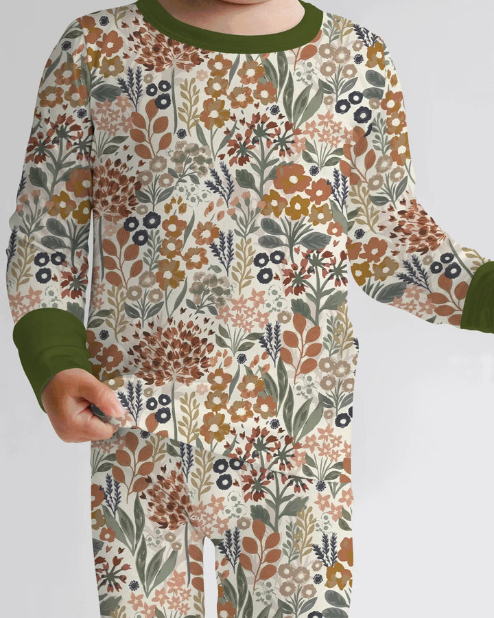 Conjunto de pijama de dos piezas de manga larga de bambú Autumn Meadow Botanicals