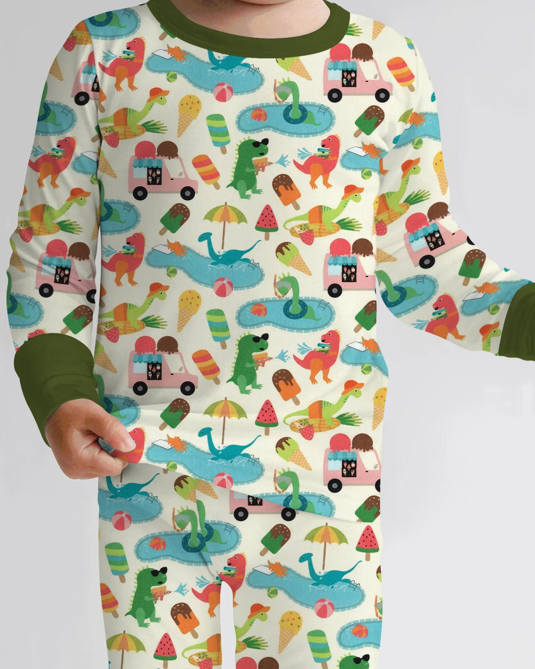 Conjunto de Pijama de Dos Piezas de Bambú de Manga Larga Dino Summer Splash