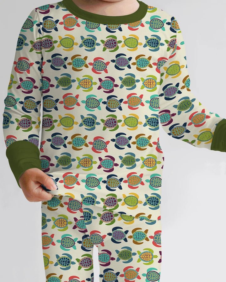 Happy Turtle Parade Bamboo Two Piece Long Sleeve Pajama Set
