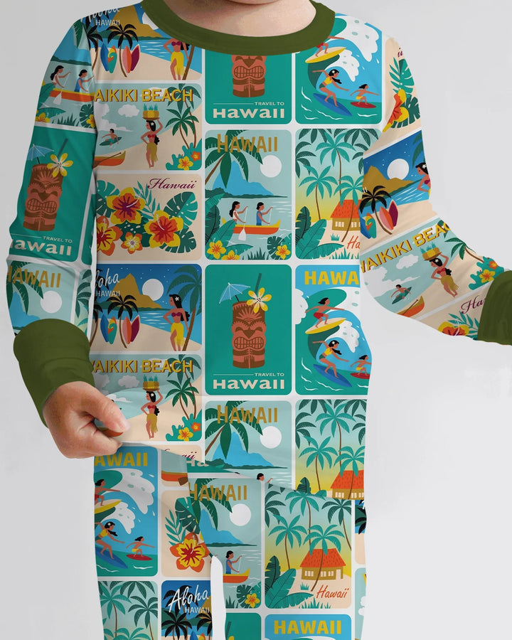 Aloha Postcard Paradise Bamboo Two Piece Long Sleeve Pajama Set