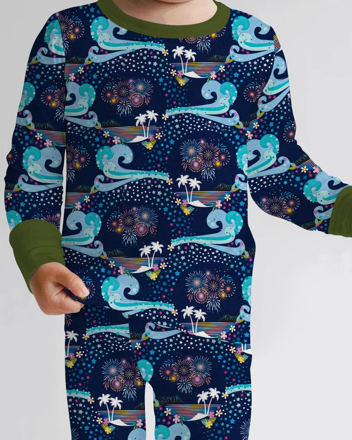 Starlit Surf Celebration Bamboo Two Piece Long Sleeve Pajama Set