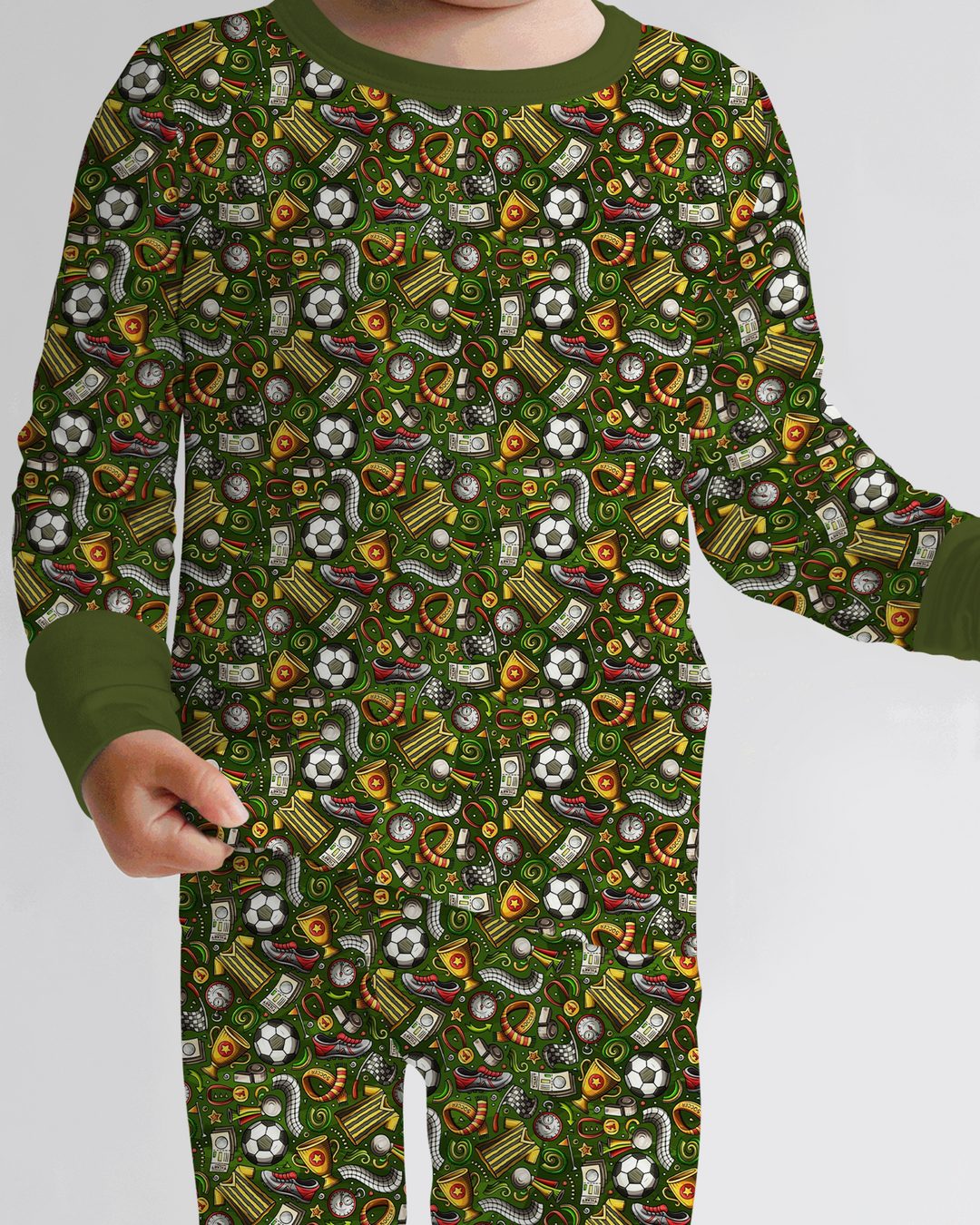 Green Soccer All-Star Bamboo Two Piece Long Sleeve Pajama Set