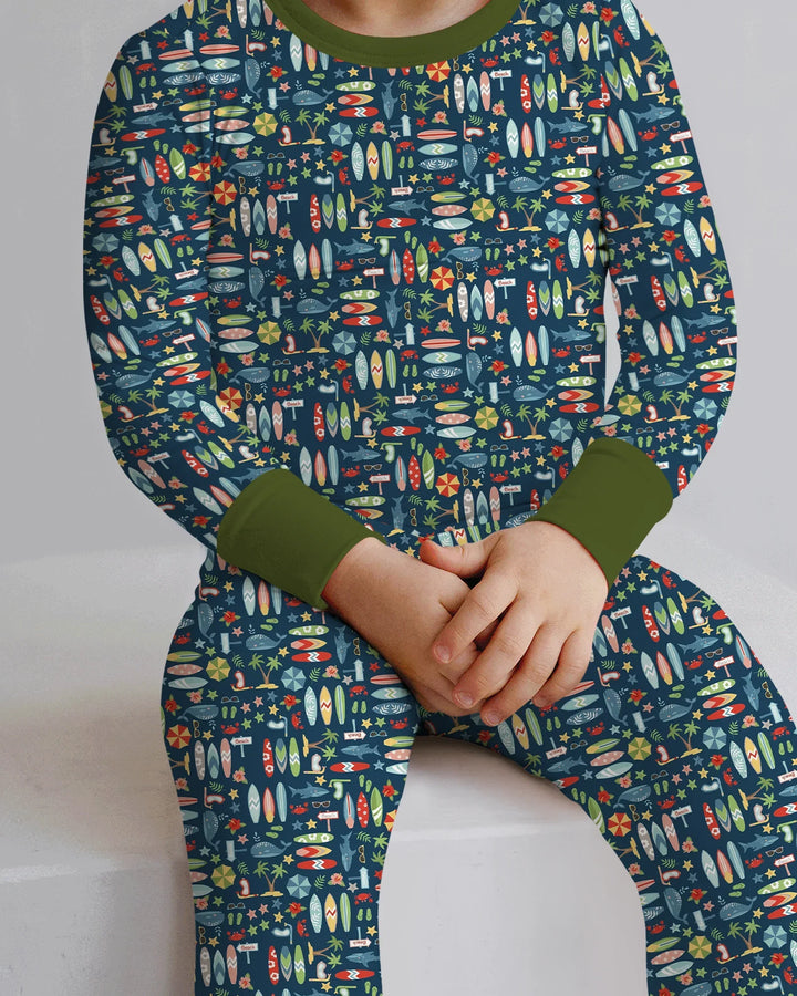 Endless Summer Surf Bamboo Two Piece Long Sleeve Pajama Set