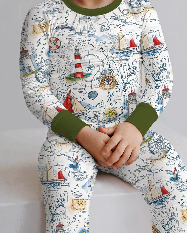 Seaside Adventure Map Bamboo Two Piece Long Sleeve Pajama Set