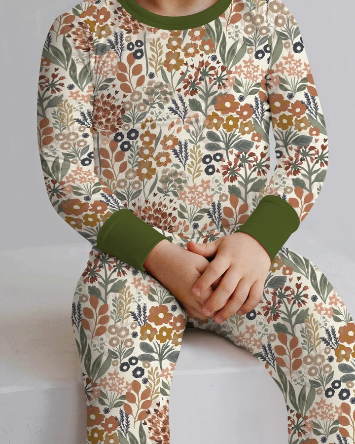 Conjunto de pijama de dos piezas de manga larga de bambú Autumn Meadow Botanicals