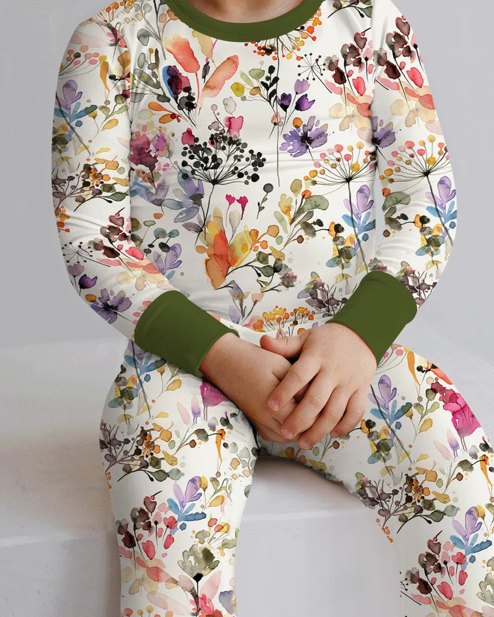 Conjunto de pijama de dos piezas de manga larga de bambú Autumn Meadow Botanicals