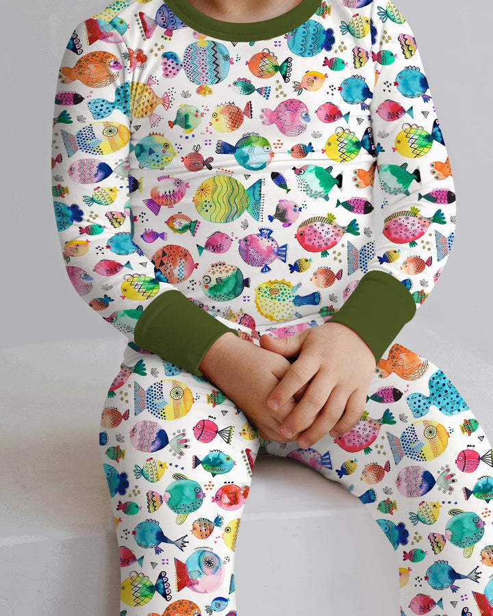 Rainbow Reef Fish Bamboo Two Piece Long Sleeve Pajama Set