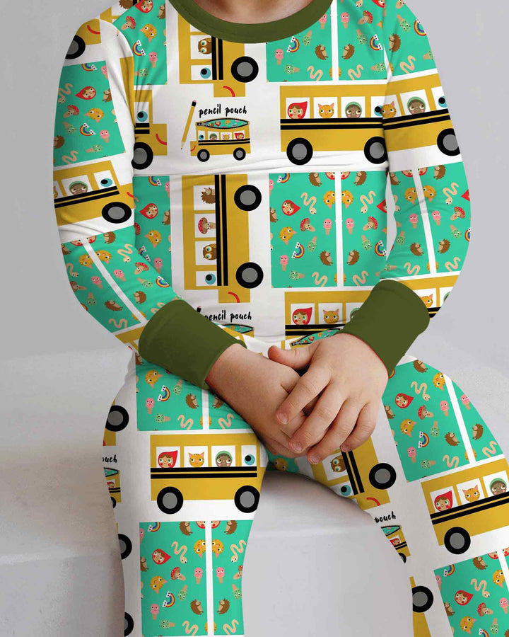School Bus Adventures Bamboo Two Piece Long Sleeve Pajama Set