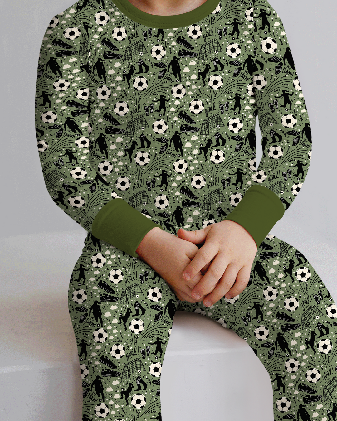 Sage Green Soccer Dreams Bamboo Two Piece Long Sleeve Pajama Set