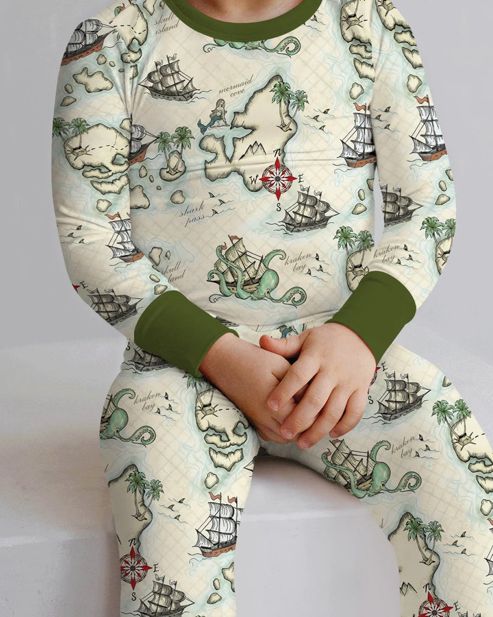 Pirate Treasure Map Quest  Bamboo Two Piece Long Sleeve Pajama Set