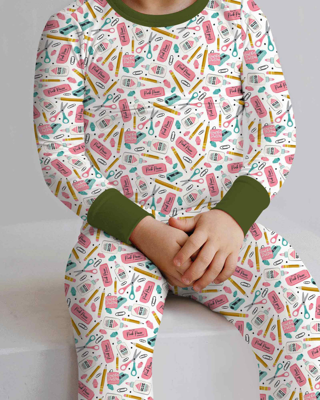 Pink Power School Supplies Bamboo Two Piece Long Sleeve Pajama Set