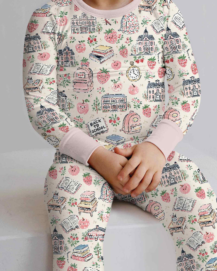 Coquette Strawberry School Days Bamboo Two Piece Long Sleeve Pajama Set