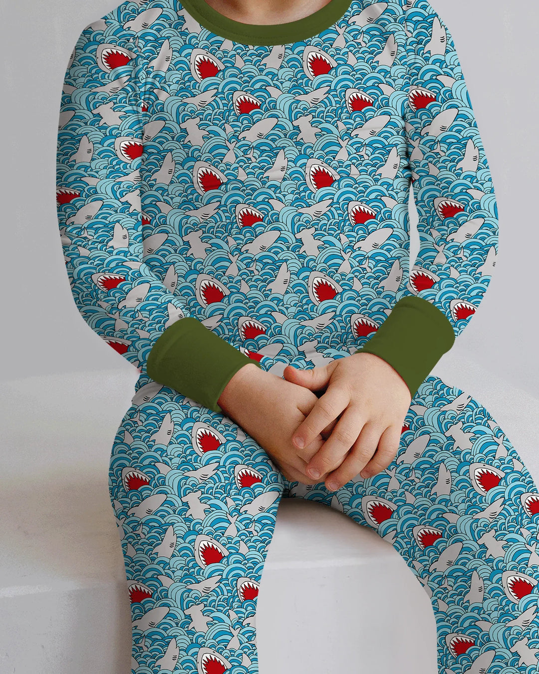 Shark Wave Rush Bamboo Two Piece Long Sleeve Pajama Set