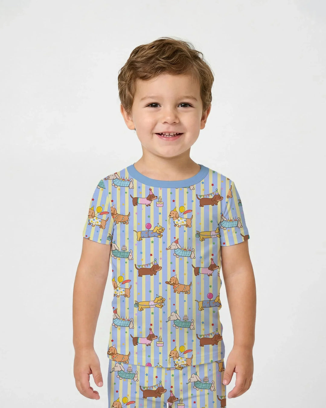 Custom Name Birthday Dachshund Bamboo Two Piece Short Sleeve Pajama Set