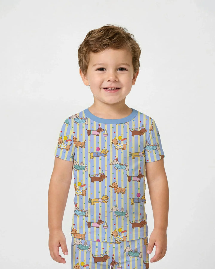 Custom Name Birthday Dachshund Bamboo Two Piece Short Sleeve Pajama Set