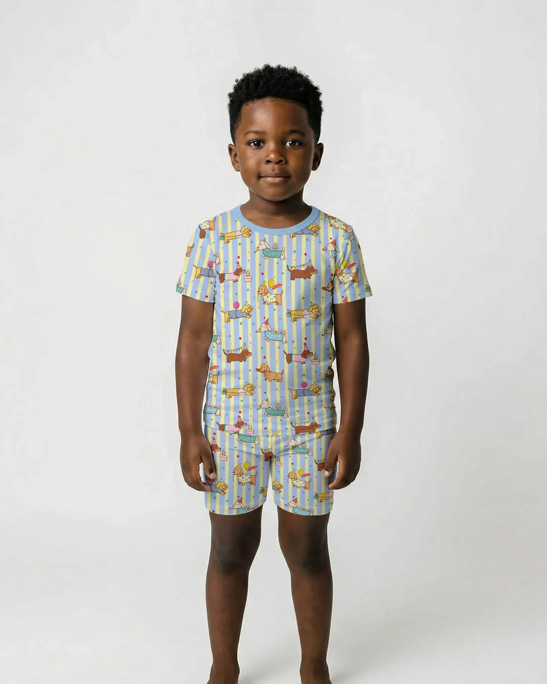 Custom Name Birthday Dachshund Bamboo Two Piece Short Sleeve Shorts Pajama Set