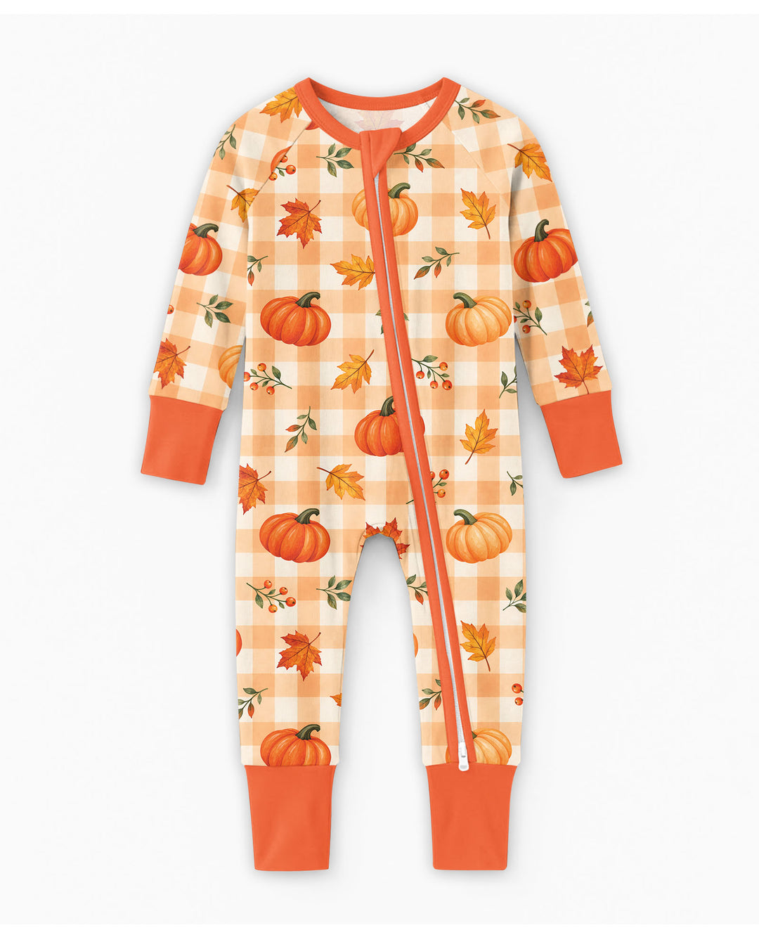 Cute Fall Pumpkin Leaves Gingham Bamboo Convertible Zippy
