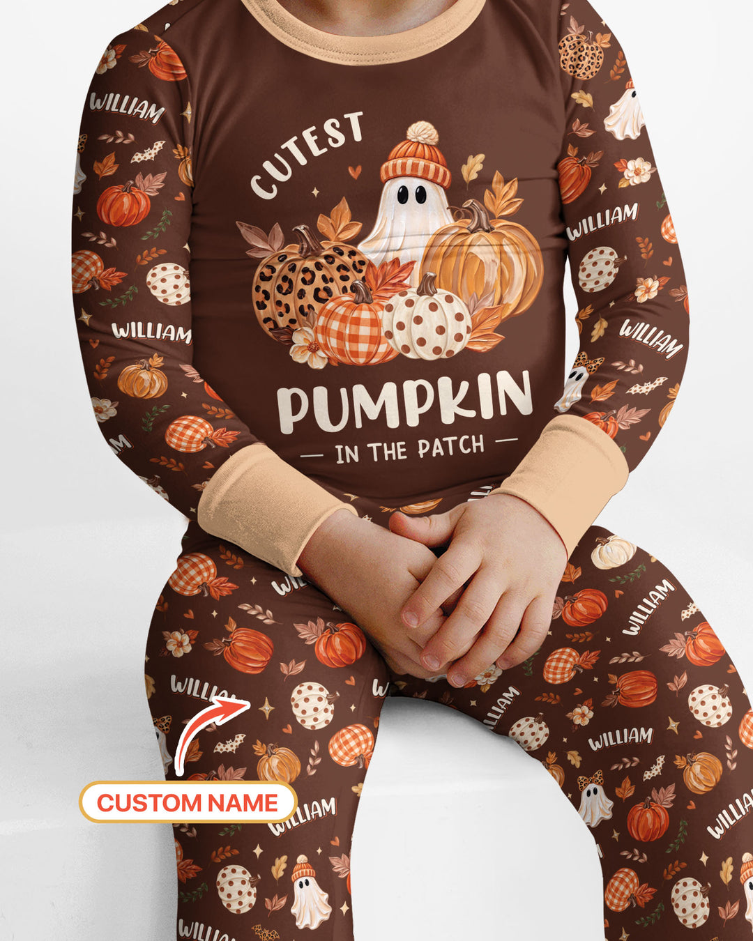Cutest Pumpkin In The Patch Custom Name Bamboo Two Piece Long Sleeve Pajama Set
