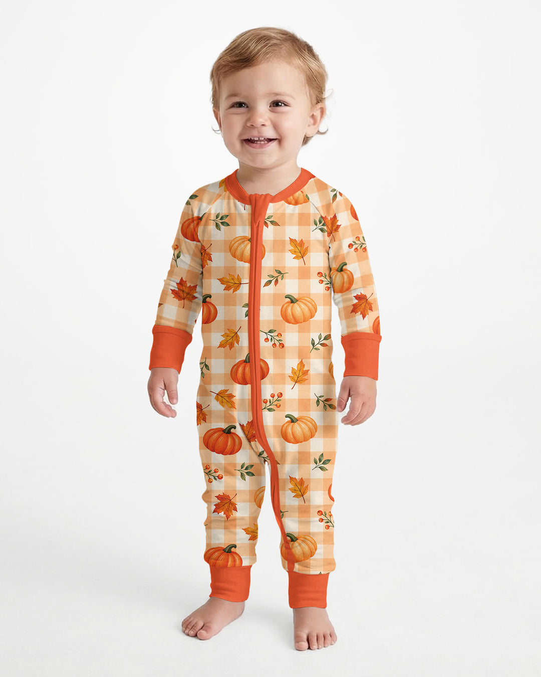 Cute Fall Pumpkin Leaves Gingham Bamboo Convertible Zippy