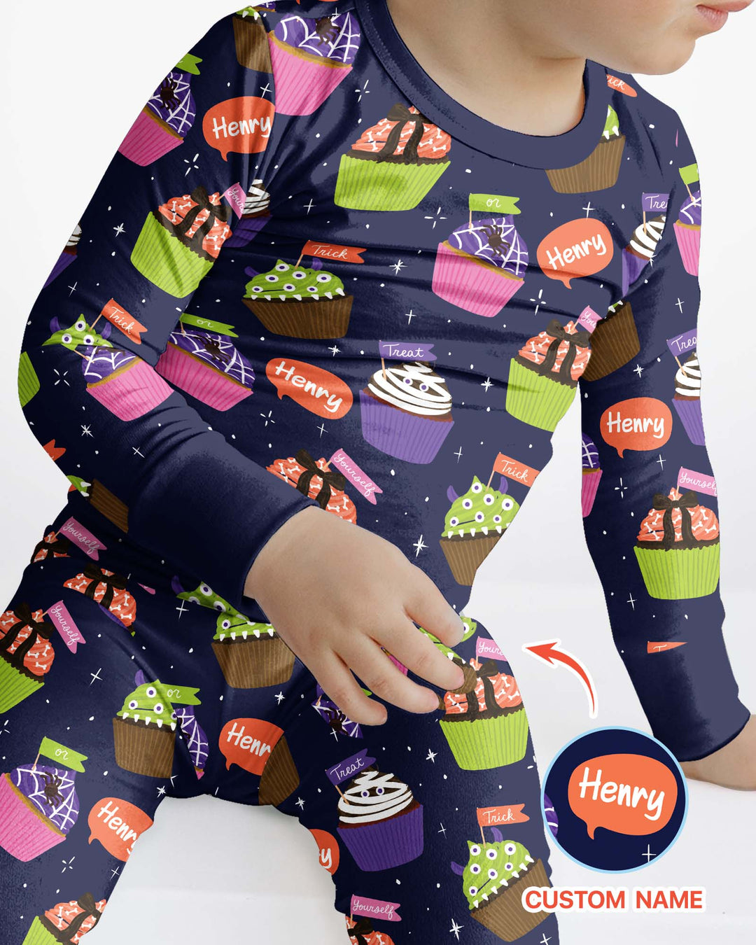 Custom Name Spooly Cupcake  Bamboo Two Piece Long Sleeve Pajama Set