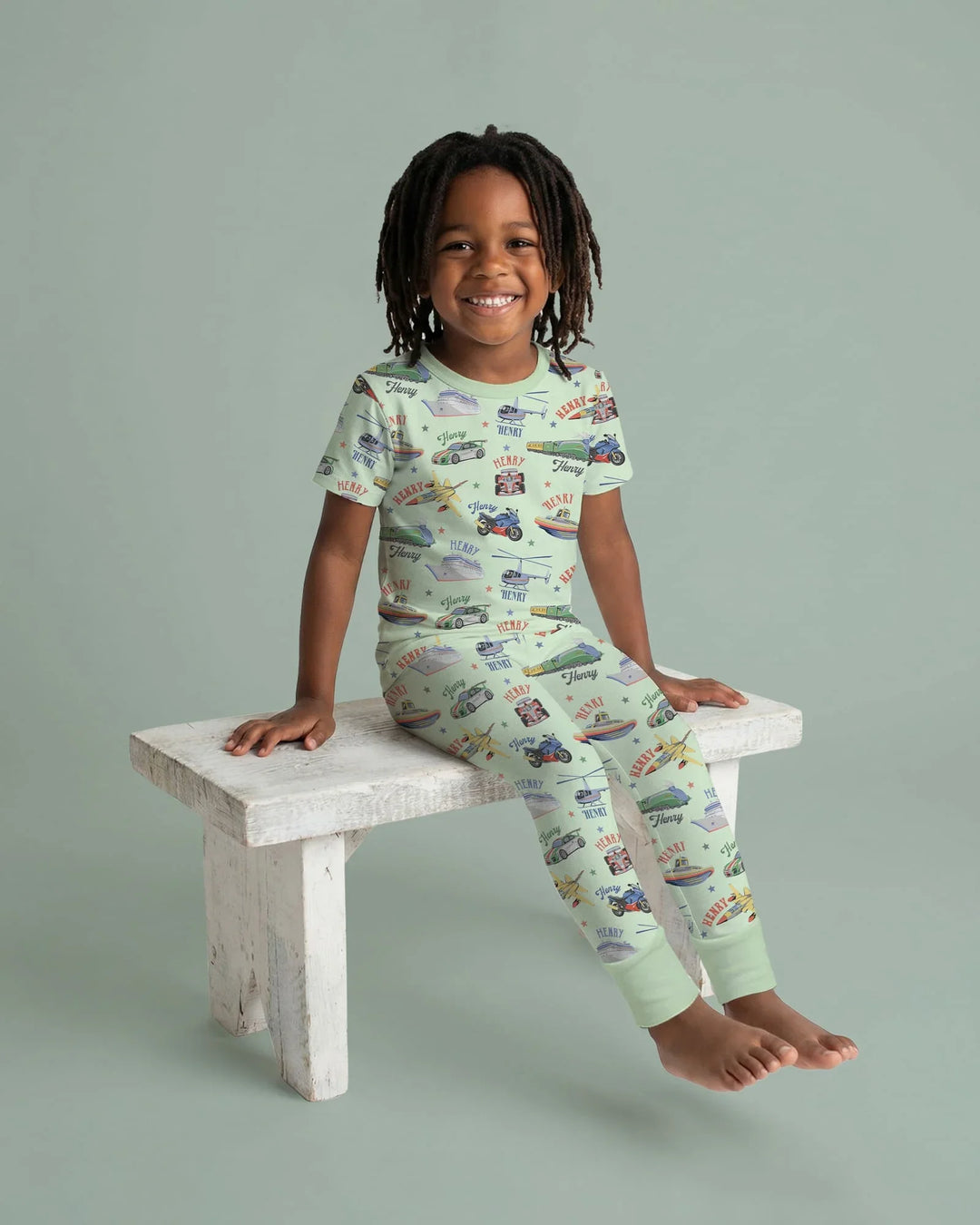 Fast Lane Custom Name Daddy & Me Matching Bamboo Two Piece Short Sleeve Pajama Set