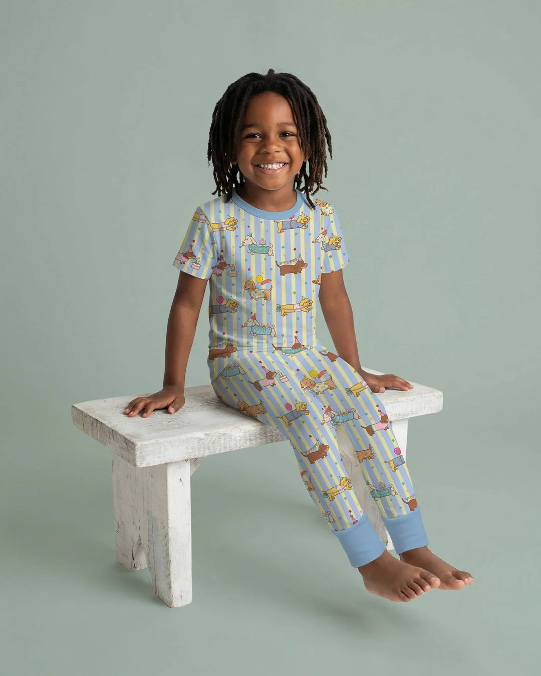 Custom Name Birthday Dachshund Bamboo Two Piece Short Sleeve Pajama Set