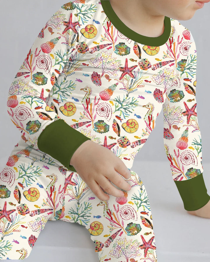 Tropical Reef Whimsy  Bamboo Two Piece Long Sleeve Pajama Set