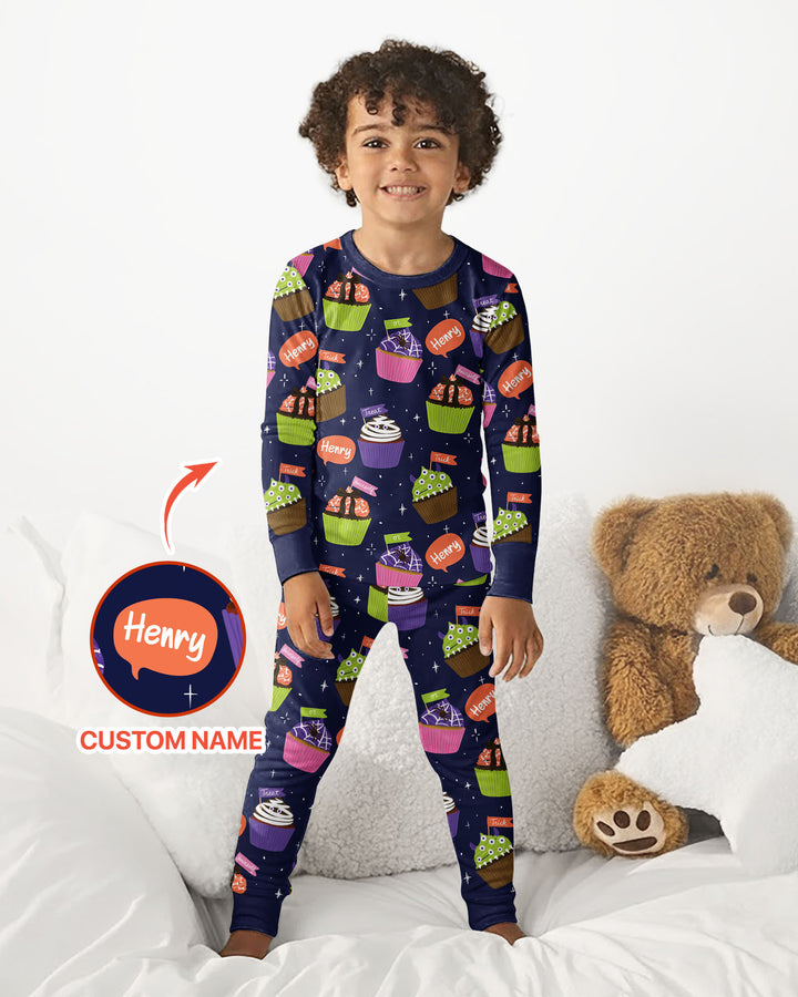 Custom Name Spooly Cupcake  Bamboo Two Piece Long Sleeve Pajama Set