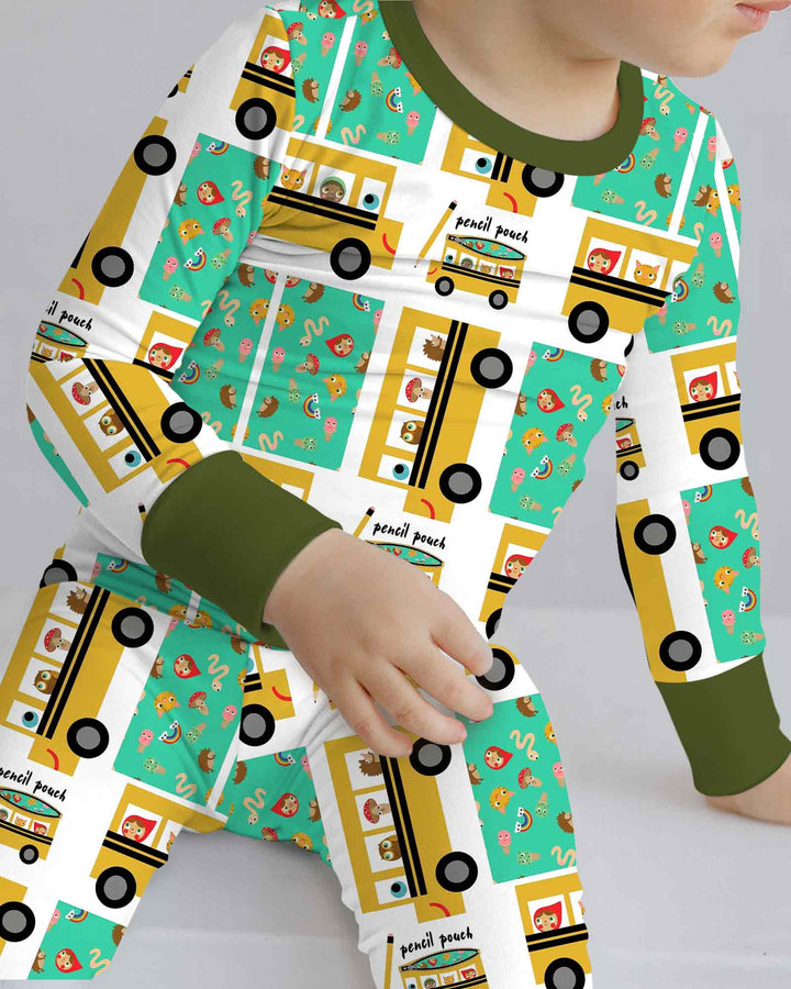 School Bus Adventures Bamboo Two Piece Long Sleeve Pajama Set
